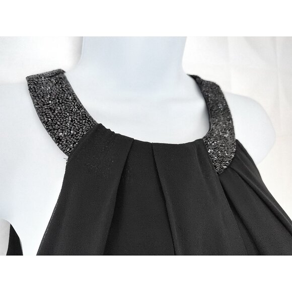 Black Shift Cocktail Dress Chiffon Sparkle A-line Swing 6 White House Mini - Picture 5 of 15